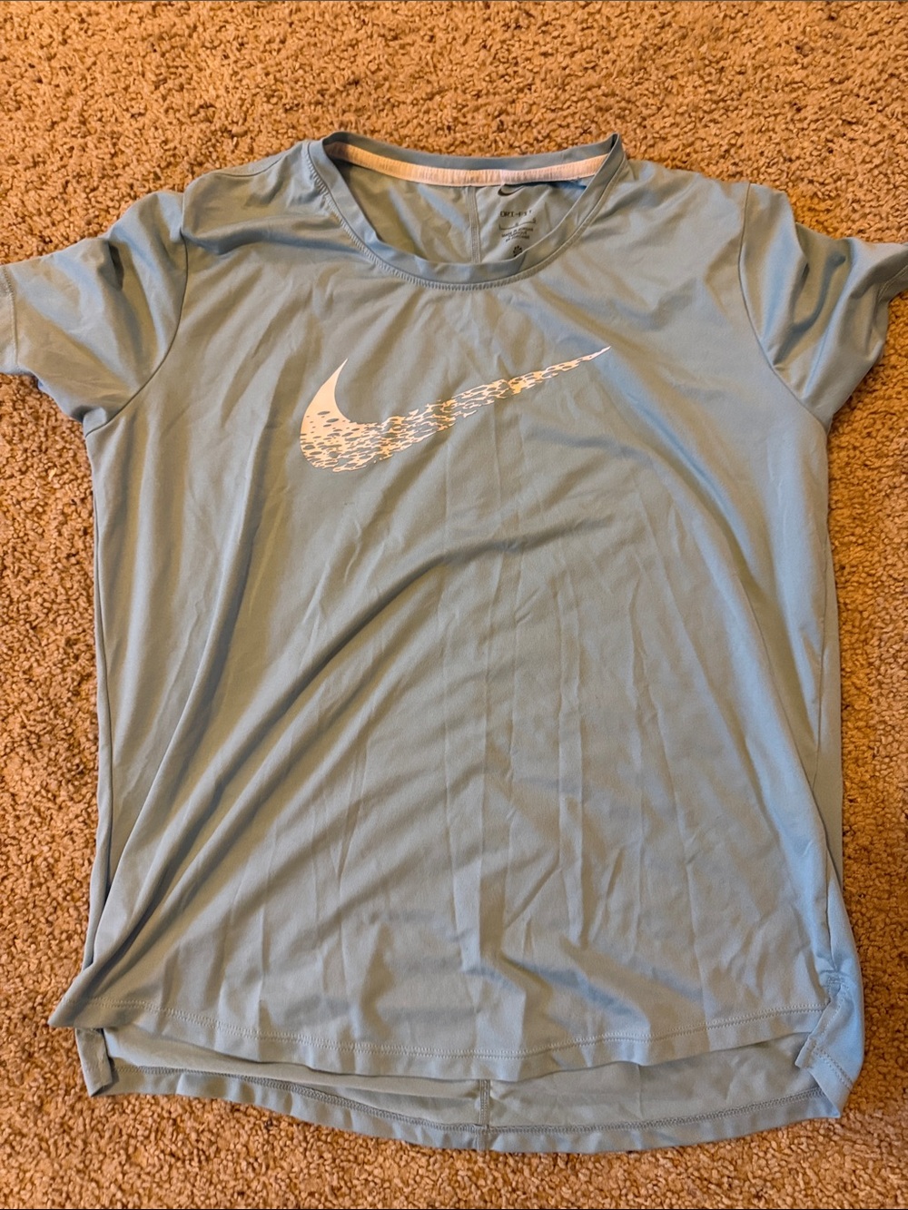 Nike Women’s Light Blue Short Sleeve Performance Tee with White Swoosh